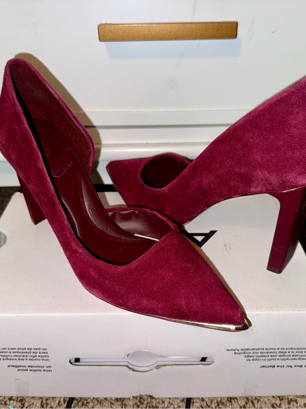 Aldo Burgundy Suede Pointed Toe High Heels